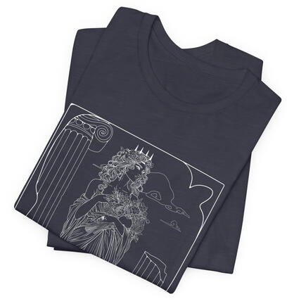 Step into the enchanting world of Greek mythology with our stunning Persephone T-shirt, inspired by the captivating YouTube video from the Myth & Magic series. This beautifully designed shirt showcases the essence of Persephone.